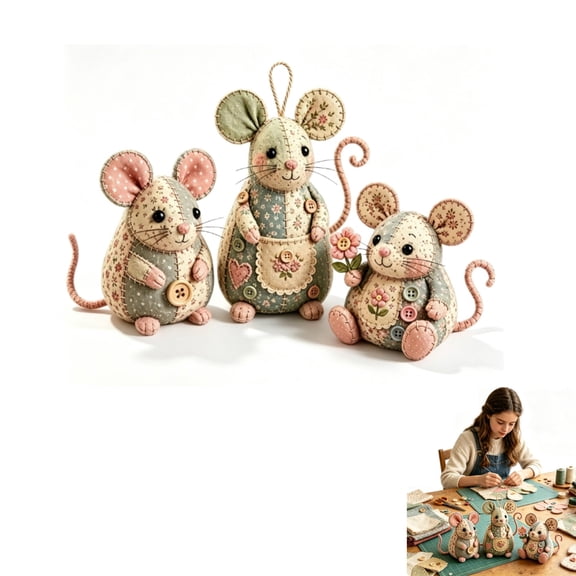 Patchwork Mouse DIY Kit, Handmade Sewing Craft Kit for Mouse Making, Creative Patchwork Animal Craft Project, Cute Mouse DIY Set for Hobby Sewing Quilting Art Crafting Gift,3pc