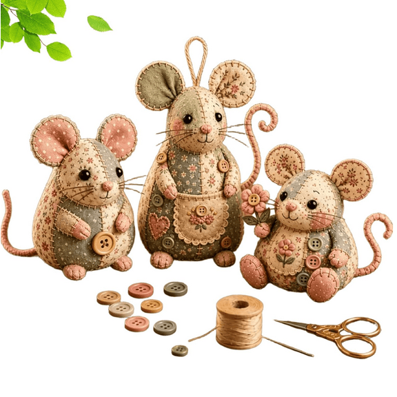 Patchwork Mouse DIY Kit, Handmade Sewing Craft Kit for Mouse Making, Creative Patchwork Animal Craft Project, Cute Mouse DIY Set for Hobby Sewing Quilting B