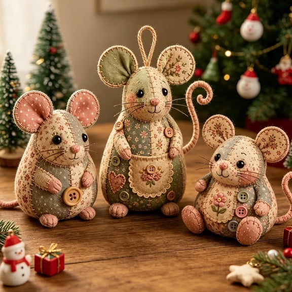 Patchwork Mouse DIY Kit – Handmade Sewing Craft for Mouse Making, Creative Patchwork Animal Project, Cute Sewing Gift for Hobby Crafters 1pc B
