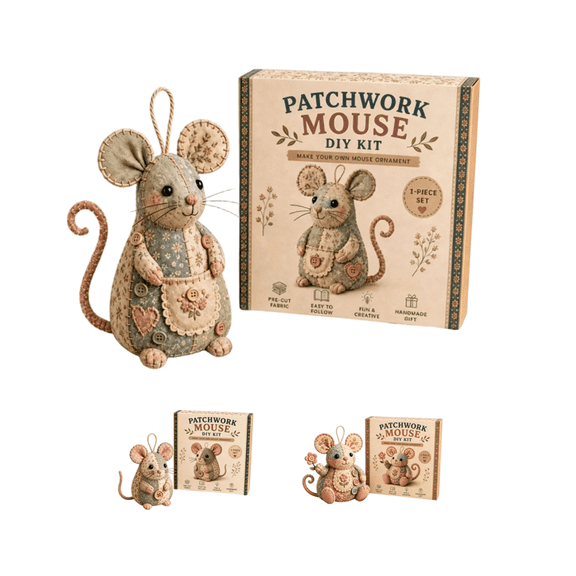 Patchwork Mouse DIY Kit, Pre-Cut Floral Fabric Sewing Craft, Handmade Animal Ornament Project for Beginners & Hobby Enthusiasts (C)