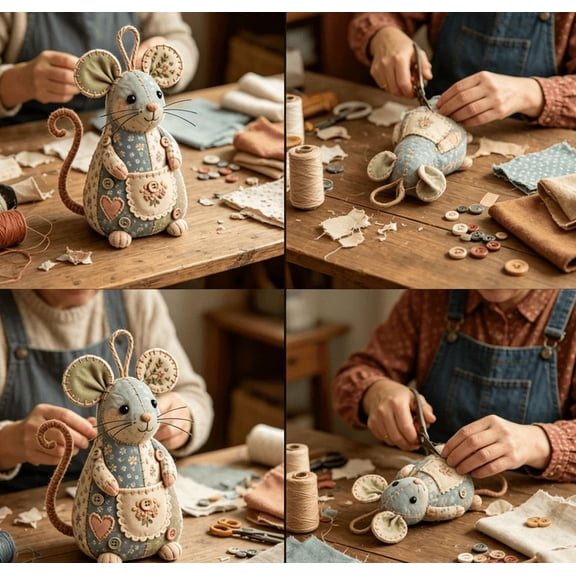 Patchwork Mouse DIY Kit Sewing Craft Set with Pattern & Instructions,3D Cute Felt Mouse Patchwork Animal Kit,Handmade Mouse Sewing Project Kit,Relaxing Gift for Beginner