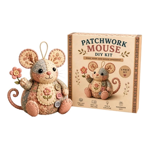 Patchwork Mouse DIY Kit, Vintage Style Fabric Mouse Craft Kit, Pre-Cut Fabric & Instructions, Handmade Ornament, Thoughtful Handmade Gift Idea B
