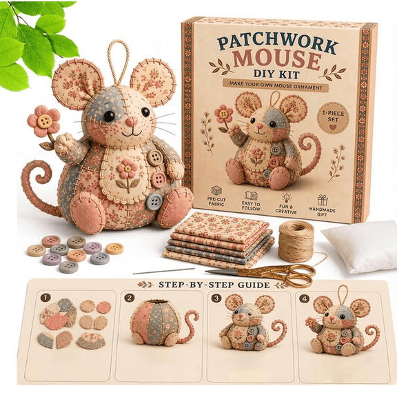 Patchwork Mouse DIY Set, Handmade Sewing Craft Kit for Mouse Making, Unique Patchwork Project for Quilting Art and Leisure Entertainment B