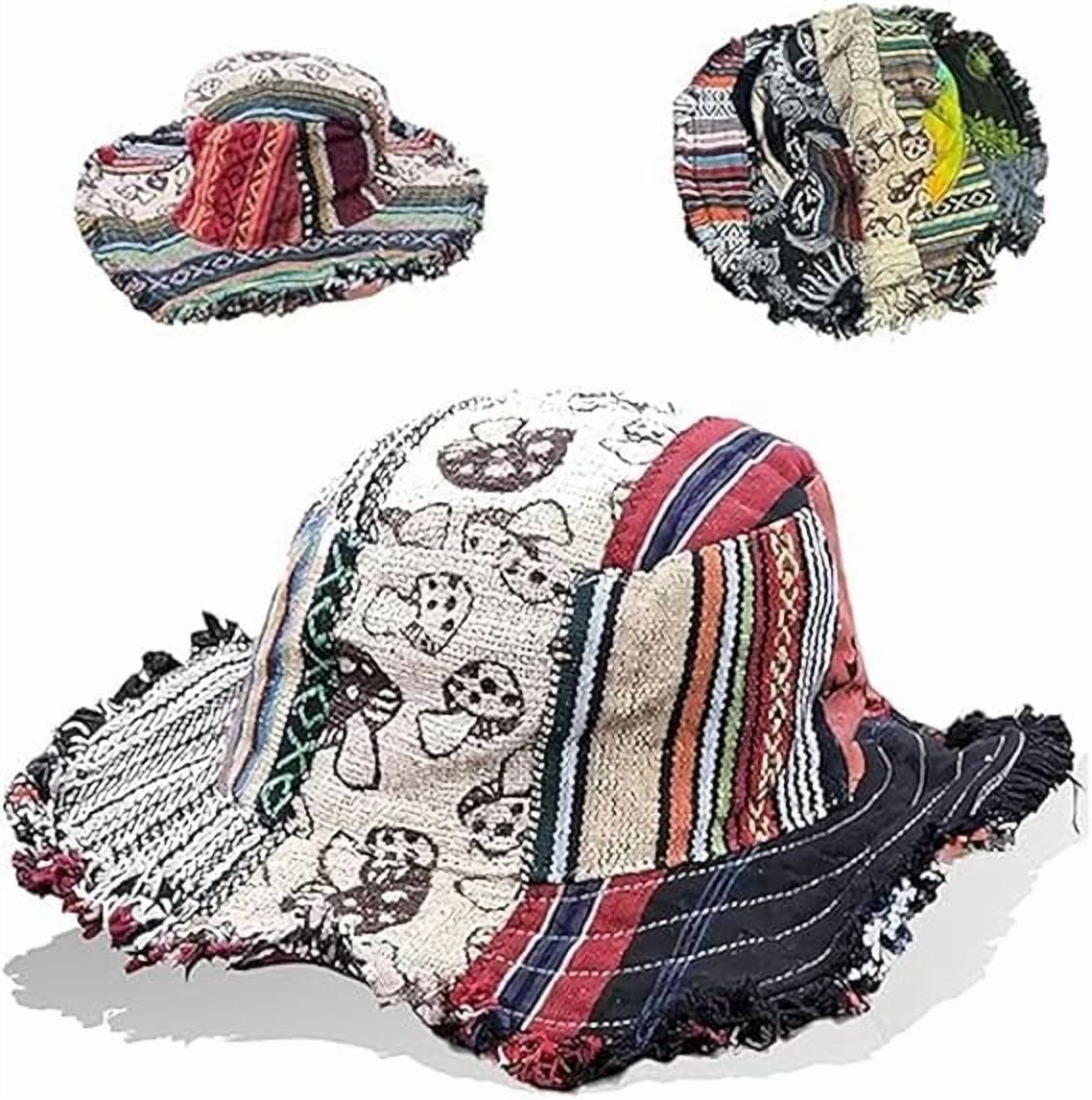 Patchwork Multicolored Mushroom Hemp Hat with Hidden Pocket Fedora Hats ...