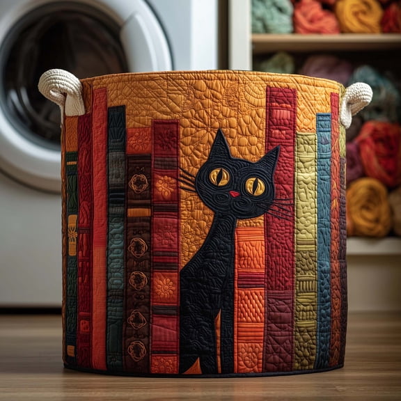 Patchwork Noir Quilted Laundry Basket, with Handles, Foldable Clothes Hamper for Bedroom Storage