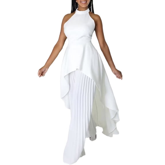 Patchwork Overlay Embellished Plain Women'S High-Waist Pants Suit White XXXL