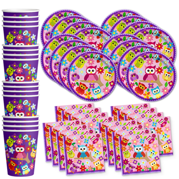 Patchwork Owl Birthday Party Supplies Set Plates Napkins Cups Tableware Kit for 16