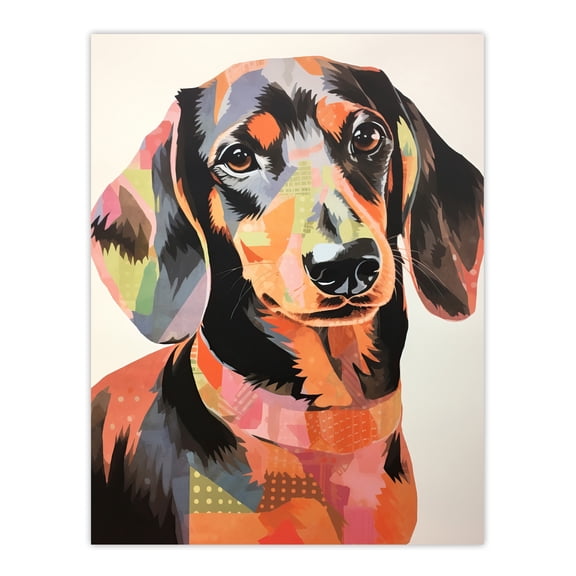Patchwork Pastel Dachshund Collage Artwork Papercraft Unframed Wall Art Print Poster Home Decor Premium