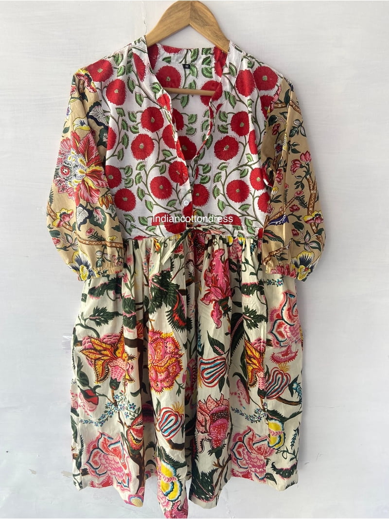 Patchwork Pattern, Floral Design Dresses, Handmade Cotton Dress, Block  Printed Dresses, Hand Printed Dress,Cotton, Patch Dress, Long Dresses -  Walmart.com