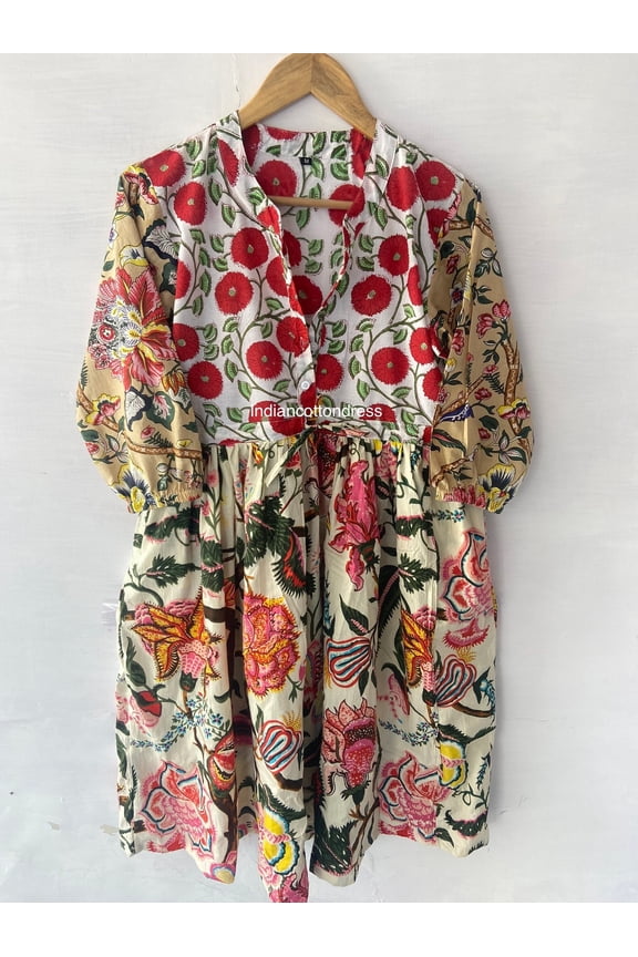 Patchwork Pattern, Floral Design Dresses, Handmade Cotton Dress, Block Printed Dresses, Hand Printed Dress,Cotton, Patch Dress, Long Dresses