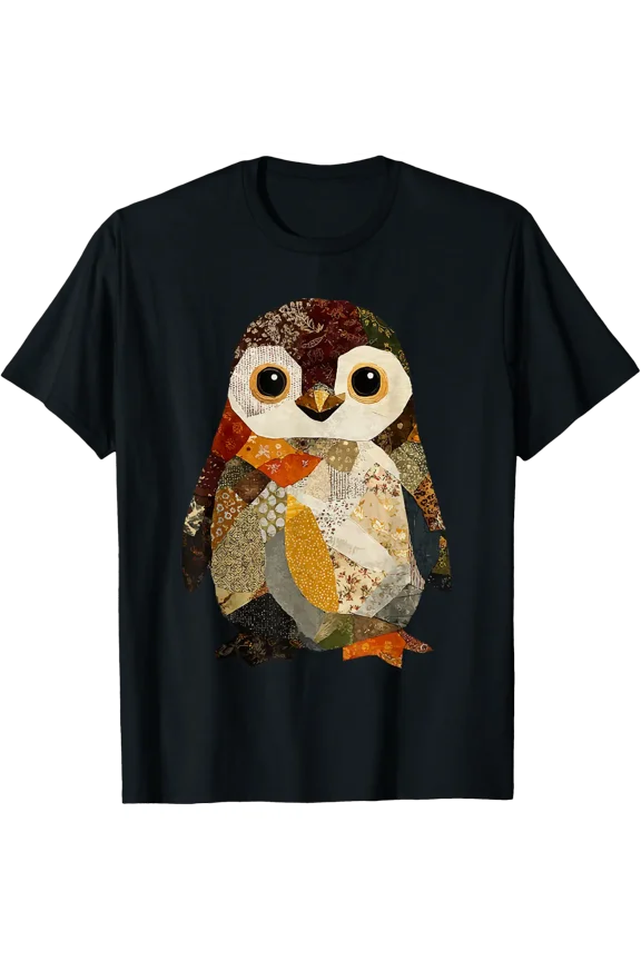 Patchwork Penguin Boho Animal Collage Quilt Art Graphic T-Shirt Size S-5XL