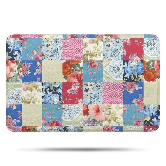Patchwork Pioneer Flower Bathroom Rugs Mat,Non Slip Microfiber Bathroom Rug,Rubber Backing,Soft Bathroom Mats for Bathroom Floor,Tub and Shower,17x27in(43x68cm)