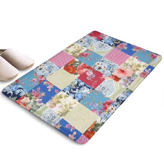 Patchwork Pioneer Flower Flannel Non Slip Door Rugs,Washable Door Mats Indoor,Decorative Door Mats,Dirt-Resistant and Absorbent Doormat for Entrance,Bedroom,Kitchen,Bathroom,31.5x17in(80x43cm)