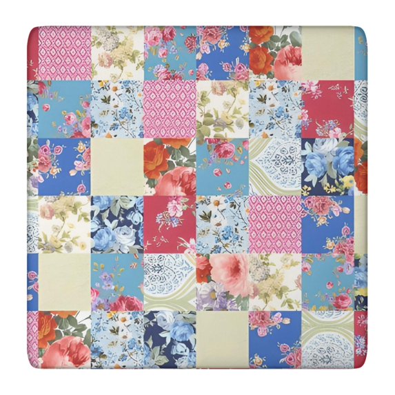 Patchwork Pioneer Flower Square Fitted Tablecloth with Elastic Edge,Square Table Cover,Washable Elastic Table Cover for Home Kitchen Party Decor 36"x36"