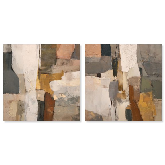 Patchwork Plains Duo Canvas Print Beige Wall Decor Set by Art Remedy, Gallery Wrapped, 12 x 12