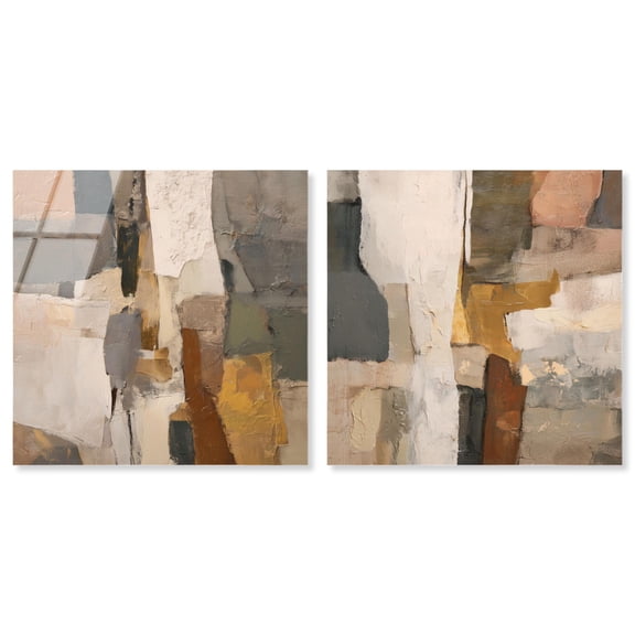 Patchwork Plains Set Acrylic Print Beige Wall Decor Set by Art Remedy, Ready to Hang, 12 x 12