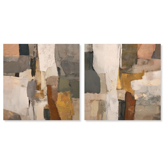 Patchwork Plains Set Canvas Print Beige Wall Decor Set by Art Remedy, Gallery Wrapped, 12 x 12
