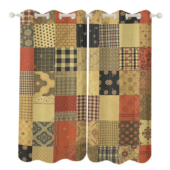 Patchwork Print 2 Pieces Window Drape Curtain for Living Room Bedroom Decor