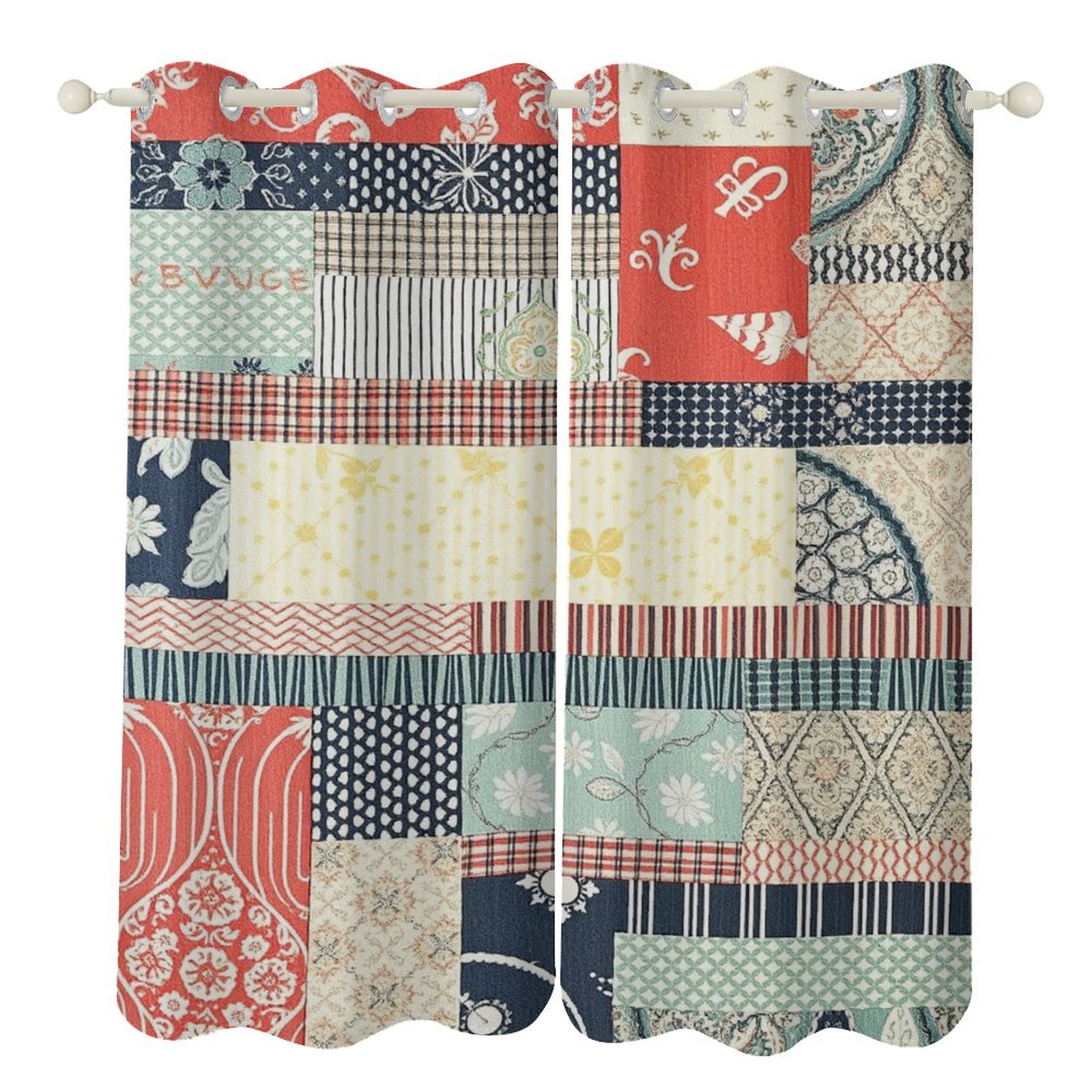 Patchwork Designs Window Patchwork Print 2 Pieces Window Drape Curtain for Living Room Bedroom ...