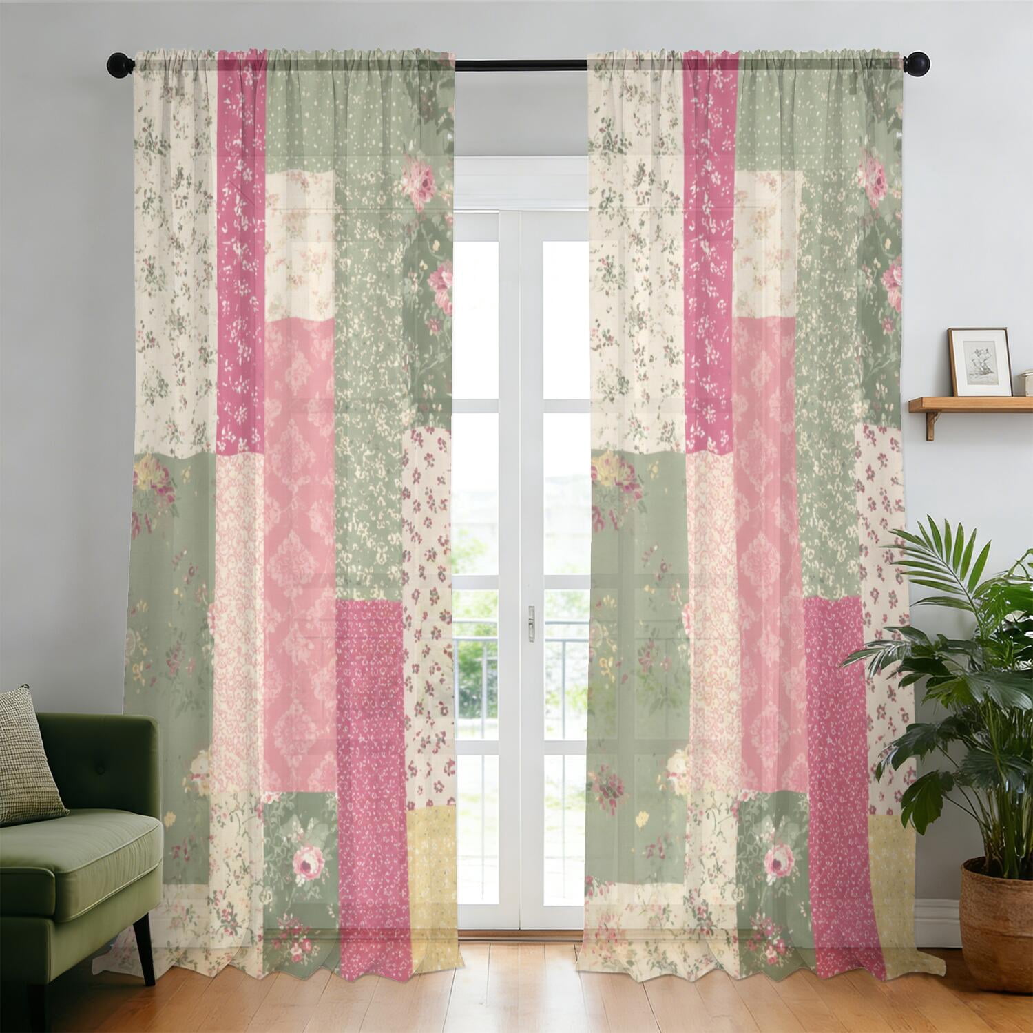 Patchwork Print Light-Filtering Curtain Panels, Rod Pocket, Apartment ...