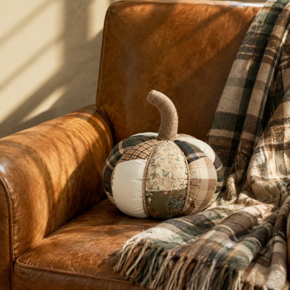 Patchwork Pumpkin Cushion Jute Rope Detail Harvest Holiday Decor Thanksgiving Tabletop Accent for Sofa Mantel Arrangement YYUZH