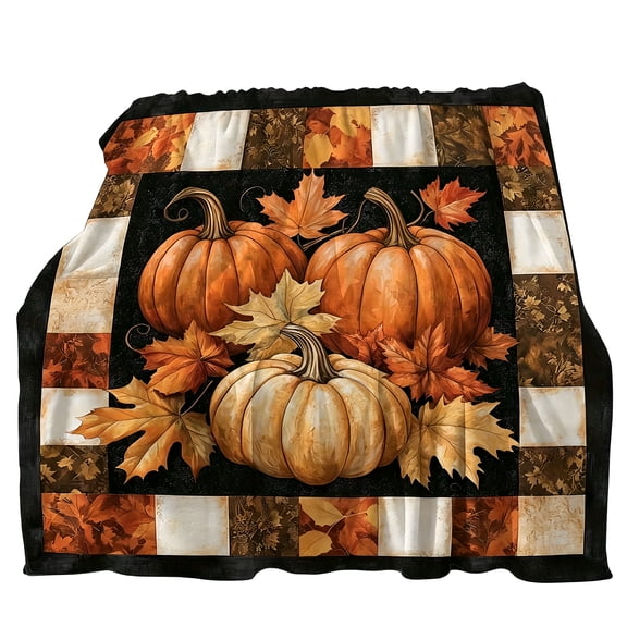 Patchwork Pumpkin Fall Throw Blanket for Couch, Soft Flannel Warm Cozy Decor Cover, Washable Blanket for Bedroom.