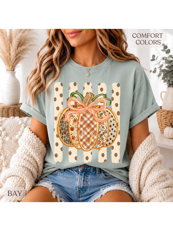 Patchwork Pumpkin Shirt, Fall Tee, Preppy Pumpkin Shirt, Cute Autumn Shirt, Pumpkin Patch Tee, Thanksgiving Gift For Her