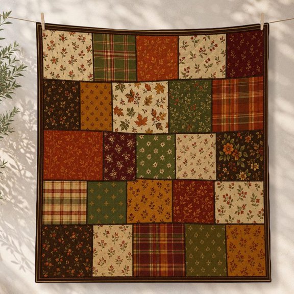 Patchwork Quilt Blanket, Autumn Floral Plaid Throw, Cozy Farmhouse Decor