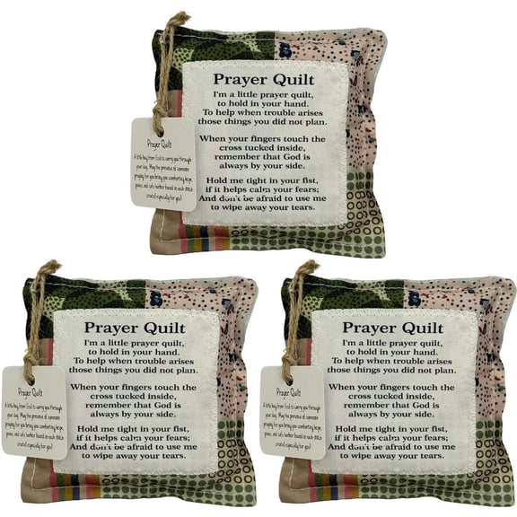 Patchwork Quilt, Mini Prayers Quil-t with Cross Inside, Handmade Prayer Quilts, Prayers Quilt Poem, Pocket Prayer-Quilts, Hand-Sewn Colorful Quil-t, Inspirational Patchwork Square Gifts