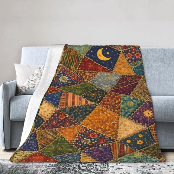 Patchwork Quilt Pattern Blanket Gift Throw Blanket Cozy Soft Home Decor Vintage Floral Fabric Design Gift for Women Moms Adults 50x40
