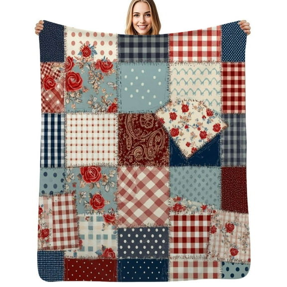 Patchwork Quilt Pattern Flannel Blanket Warm Soft Bedding Throws Winter Camping Chair Sofa Bed