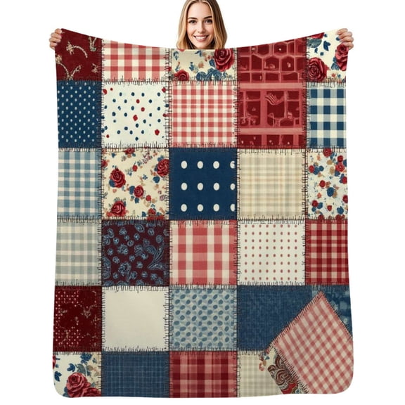 Patchwork Quilt Pattern Flannel Blanket Warm Soft Bedding Throws Winter Camping Chair Sofa Bed