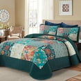 thumbnail image 1 of Patchwork Quilt Set King Size 3 Pieces Green Plaid Floral Bedspread Coverlet Set, Boho Turquoise Rustic Lightweight Reversible Bedding Quilt for All Season (110''x90''), 1 of 18