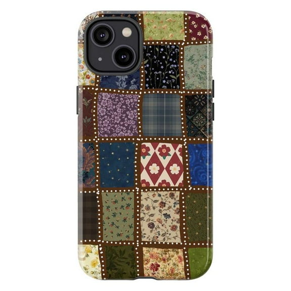 Patchwork Quilt Touch Case, Vintage Cozy Pattern Protective Cover, Dual Layer Retro Fabric-Inspired Phone Case for iPhone 11 12 13 14 15 16 Pro Max Mini Plus