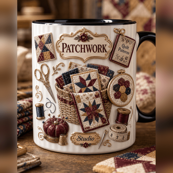 Patchwork Quilting Studio Ceramic Coffee Mug Gift for Quilters