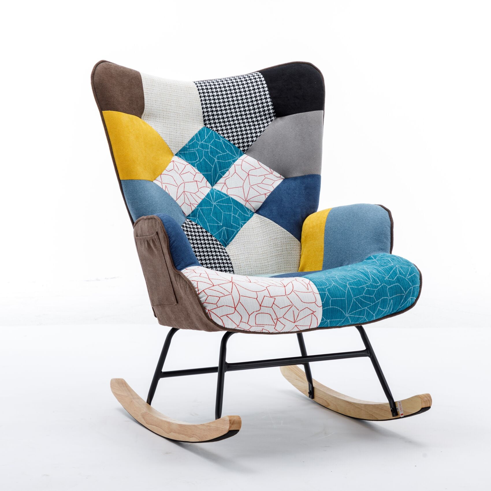 Patchwork Rocking Chair, Linen Upholstered Rocking Chair Arm Chair ...