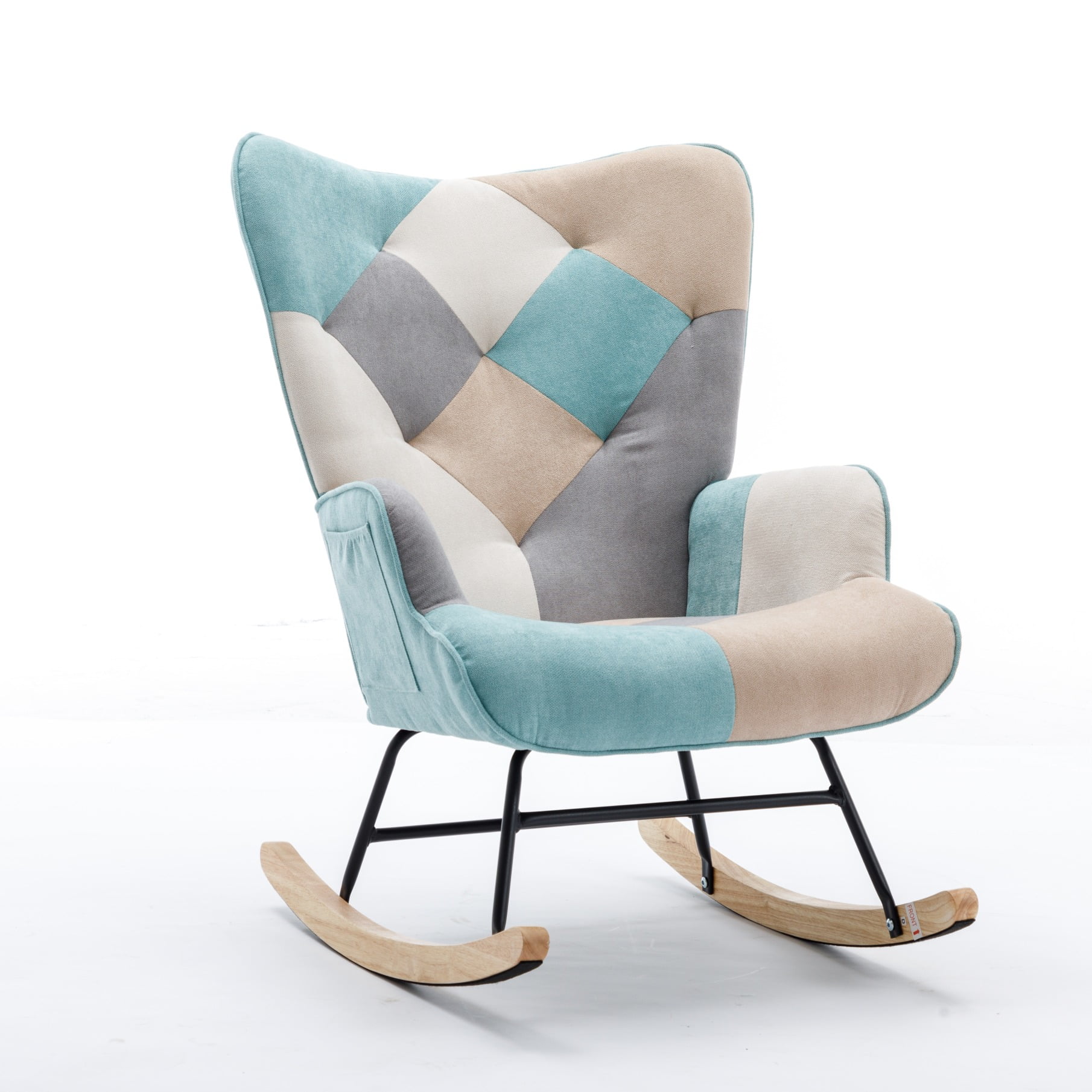 Patchwork Rocking Chair, Linen Upholstered Rocking Chair Arm Chair ...
