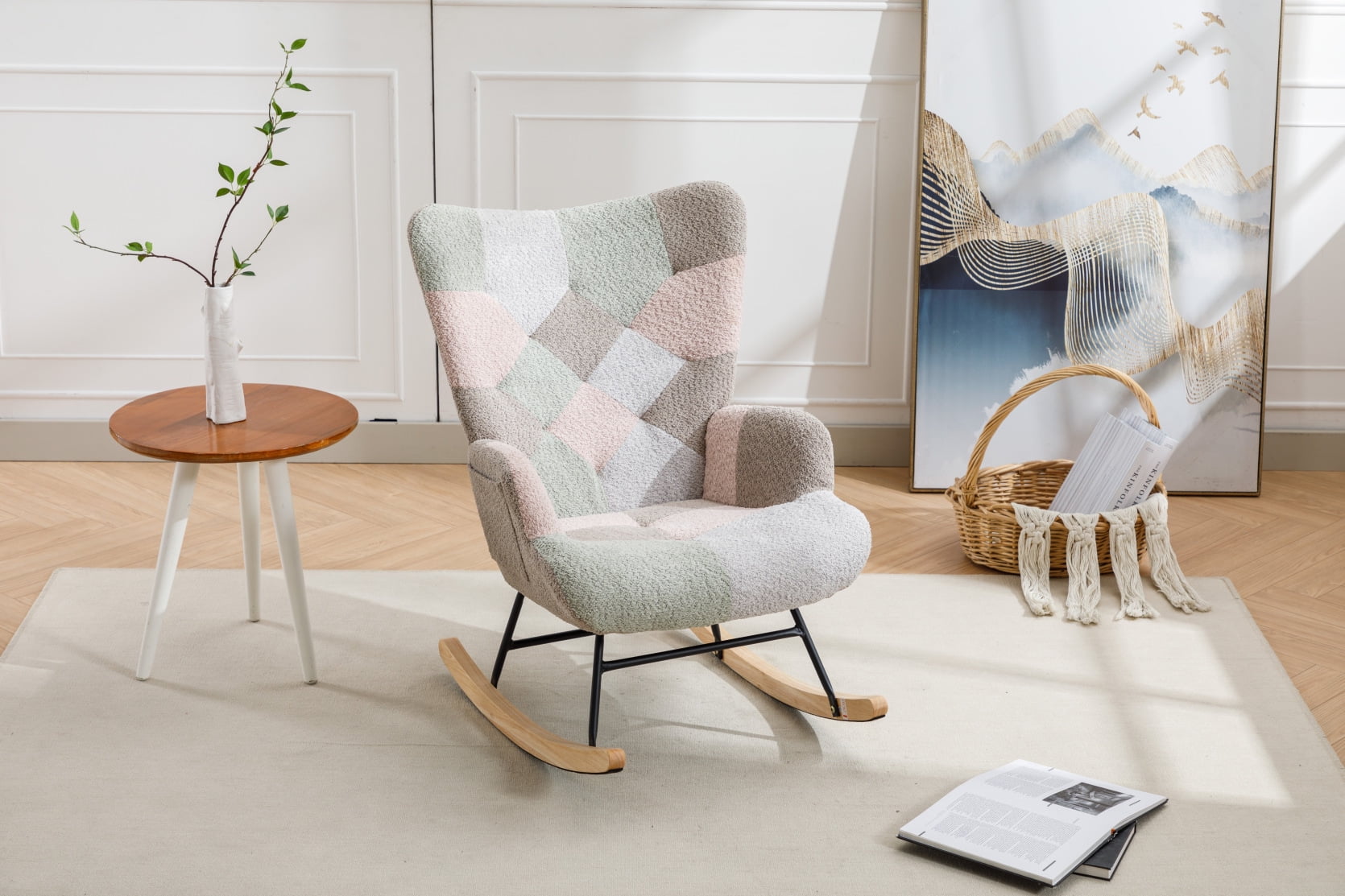 Triple Tree Patchwork Rocking Chair, Multicolor Modern Upholstered ...