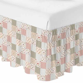 Patchwork Ruffle Bed Skirt California King Size Rustic Floral Sprigs Moths Bees Birds Dotted Patterns Adjustable Elastic Dust Bed Skirts Wrap Around Bedskirt Wrinkle Free Easy Fit with 16 Inch Drop