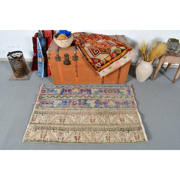 Patchwork Rug, Small Rug, Vintage Rug, Turkish Rug, Antique Rug, Rugs For Entry, 2.6x3.8 ft Brown Rug, Bathroom Rug, Wool Rug Small, 13207