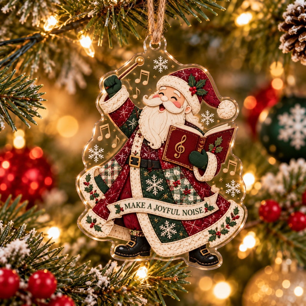 Santa Items Patchwork Santa Christmas Ornament, Choir Conductor Carol Book Tree ...