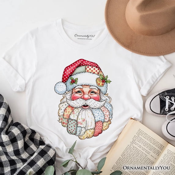 Patchwork Santa Claus T-Shirt, Retro Christmas Holiday Tee