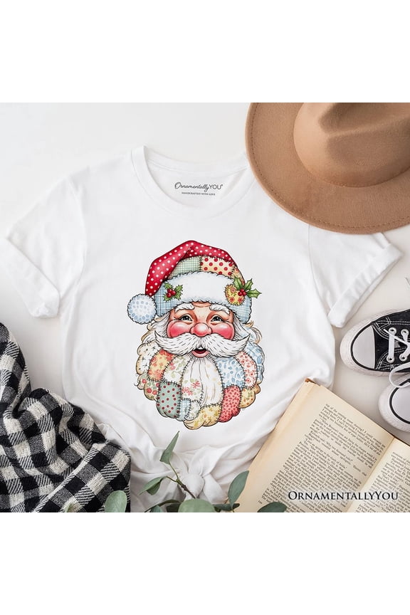 Patchwork Santa Claus T-Shirt, Retro Christmas Holiday Tee