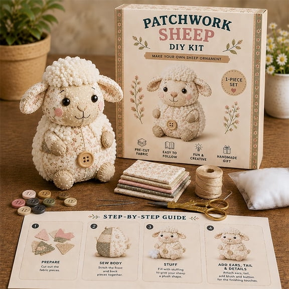 Patchwork Sheep DIY Kit, Soft Brushed Plaid Material Sewing Craft Supplies Set