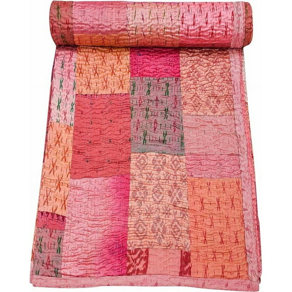 Patchwork Silk Kantha Quilt Bedcover Silk Patola Quilt Throw Blanket