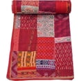 thumbnail image 1 of Patchwork Silk Kantha Quilt Bedcover Silk Patola Quilt Throw Blanket, 1 of 4