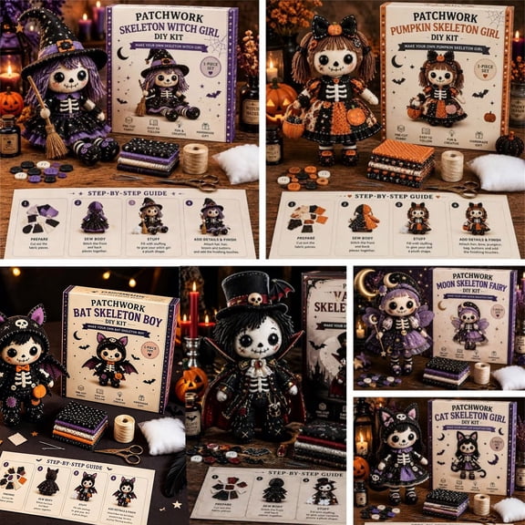 Patchwork Skeleton Witch Girl DIY Craft Set, Handmade Halloween Themed Sewing Kit, Creative DIY Ornament Making Set for Holiday Party, Home Decor Art Craft Project Supplies, F