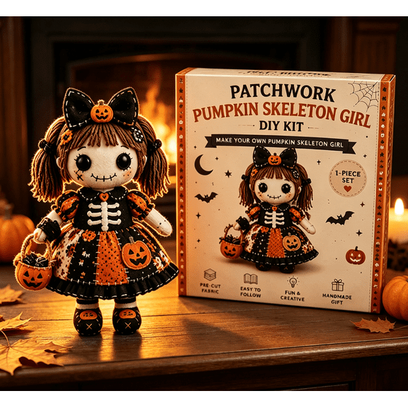 Patchwork Skeleton Witch Girl DIY Kit - Complete Felt Craft Kit with Premium Materials, Perfect for First-Time Crafters Seeking Creative Autumn Activity