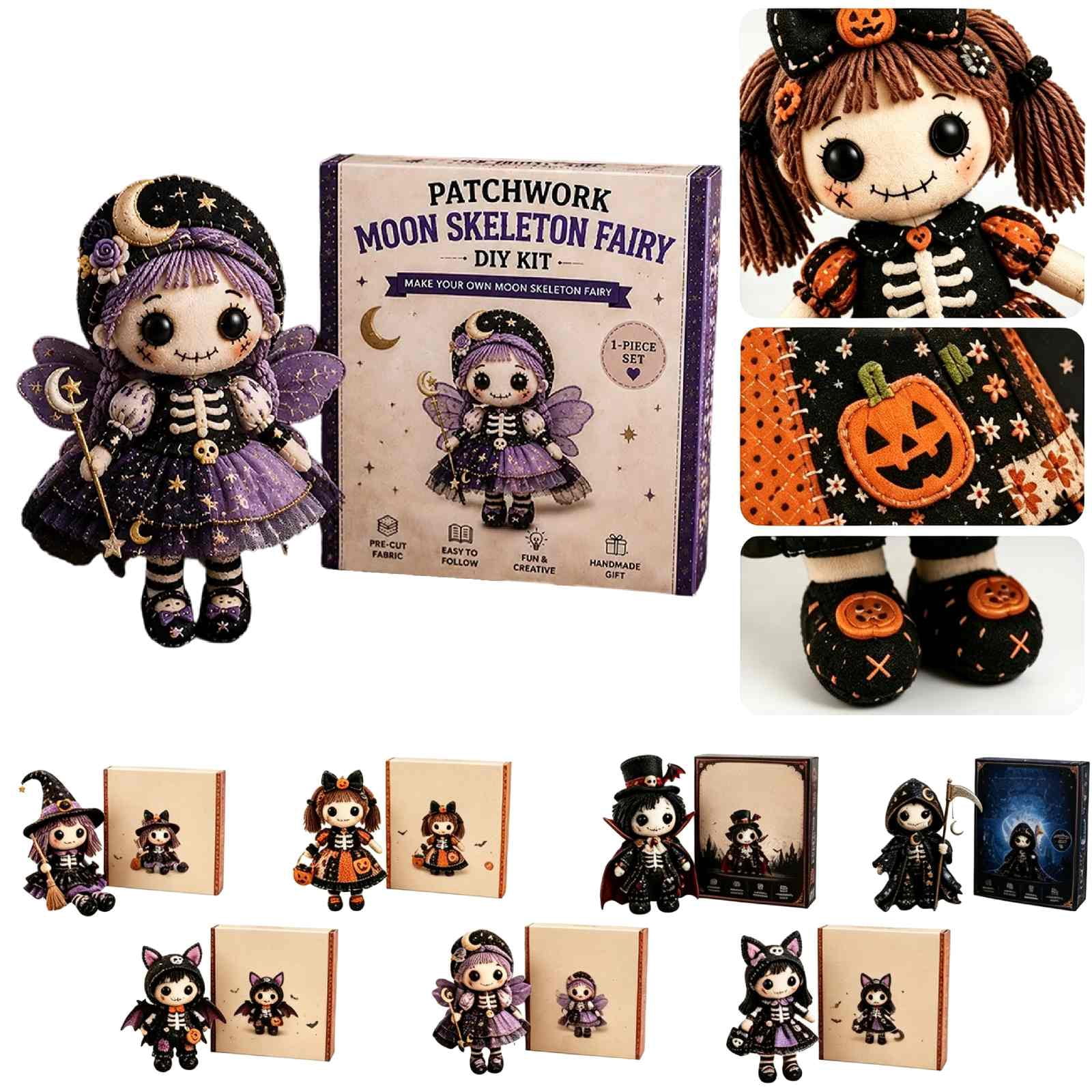 ハンドメイド ウィッチ風ドール Patchwork Skeleton Witch Girl DIY Kit, Eerily Cute Witchgirls