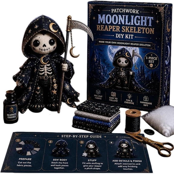Patchwork Skeleton Witch Girl DIY Kit, Eerily Cute Witchgirls Dolls Felt Patchwork Kit, Halloween Sewing Craft Kits for Adults & Beginner,Creative Gothic Art Crafts for Skeleton Craft Fans (E#)